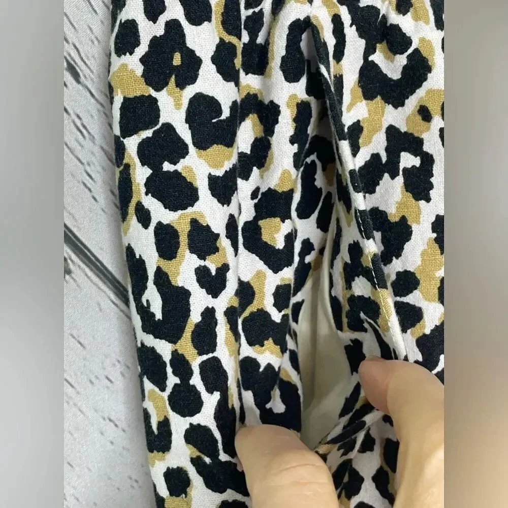 J. Crew Leopard Print Linen Blend Cuffed Ankle Pants Joggers Sz 8